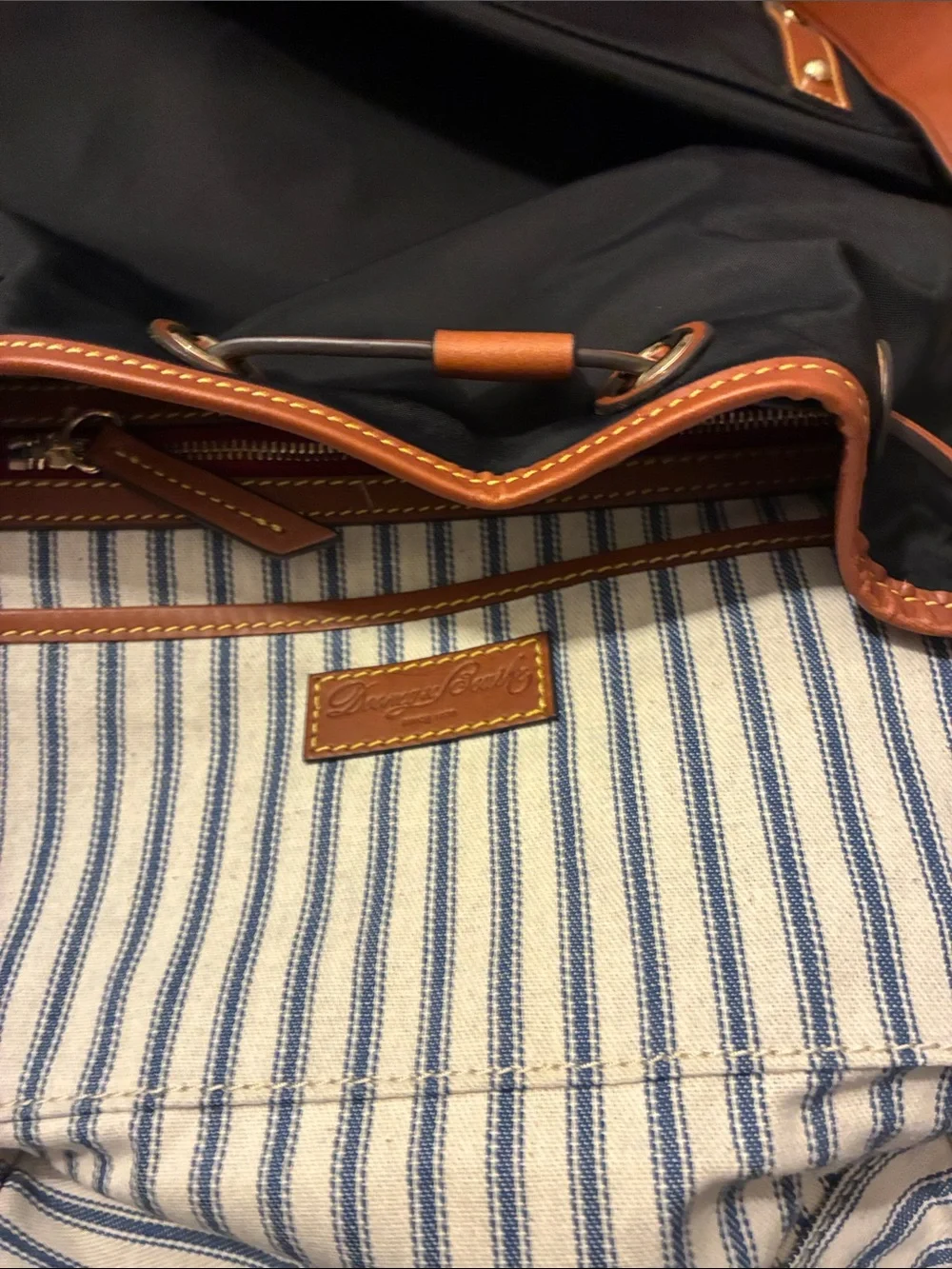 EUC  Dooney & Bourke Wayfayer Black Shoulder Bag with Tan Leather Trim